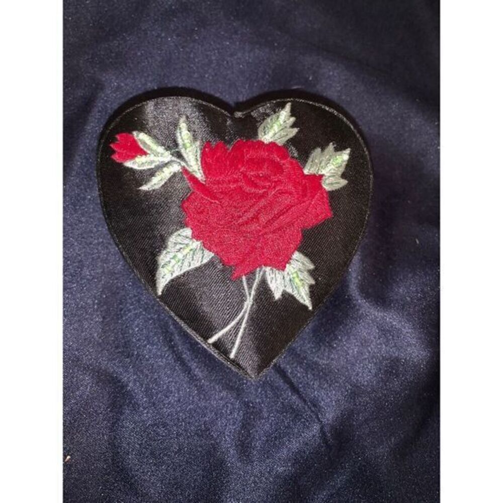 Purva Design Black Jewelry Box Heart Rose Embroidered Embellished Raw Silk